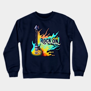 Rock On Rock N Roll Guitar Color Splash Design Crewneck Sweatshirt